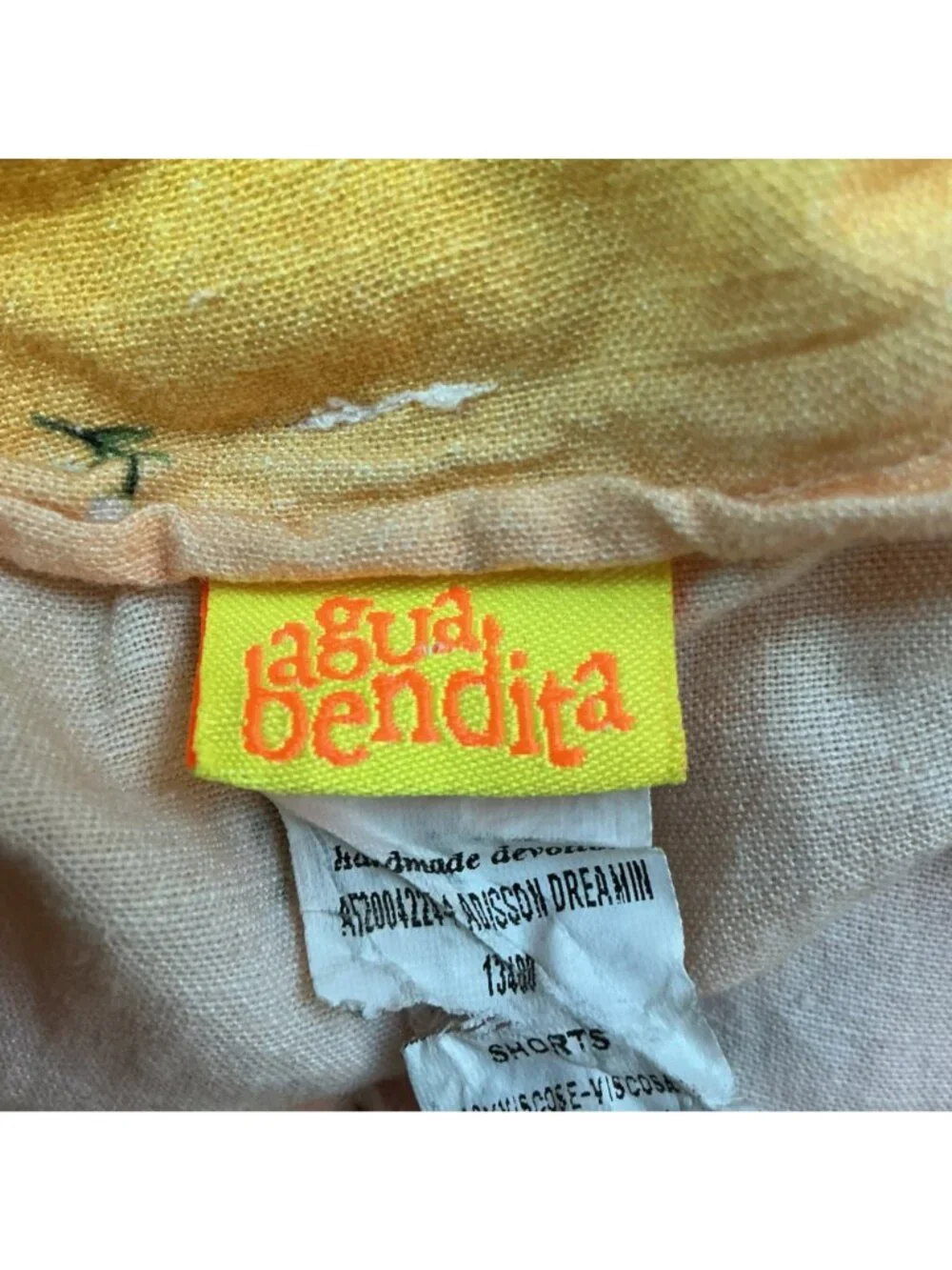 Agua Bendita Floral High-Waisted Shorts Handmade Womens Medium Pink/Yellow